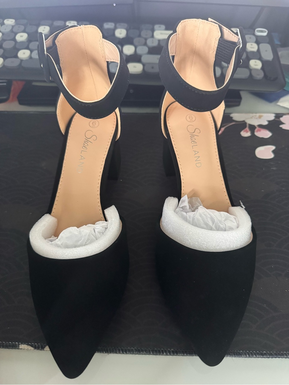 Women's Black Pointed Ankle Strap Heels